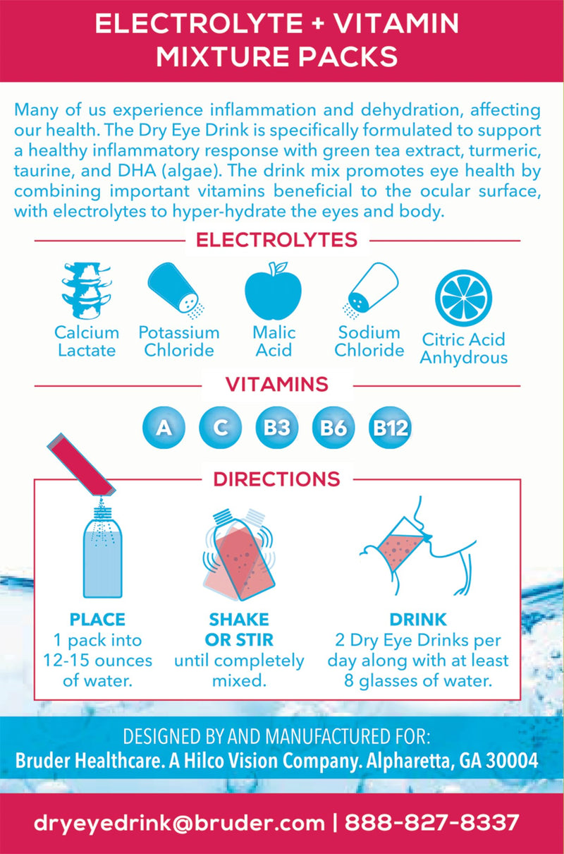 l Ultimate Hydration for Dry Eyes l Sugar-Free Electrolyte Powder Packets l Blended with Vitamins, Green Tea, Turmeric, Taurine, and DHA l 5g x 20 Packets (Mixed Berry) Mixed Berries