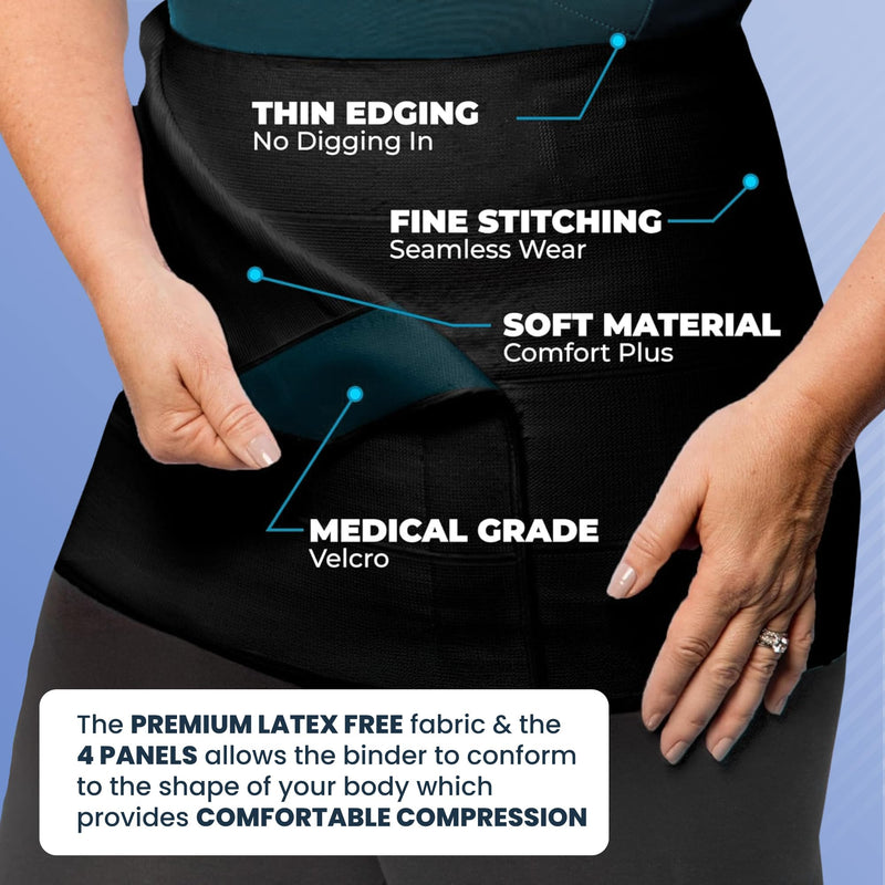 QORE LOGIQ Plus Size Abdominal Binder Post Surgery - C Section Belly Binder, Postpartum Belly Band, Adjustable 12" Compression Wrap for Stomach & Hernia Belt, Black XXL XX-Large - BeesActive Australia