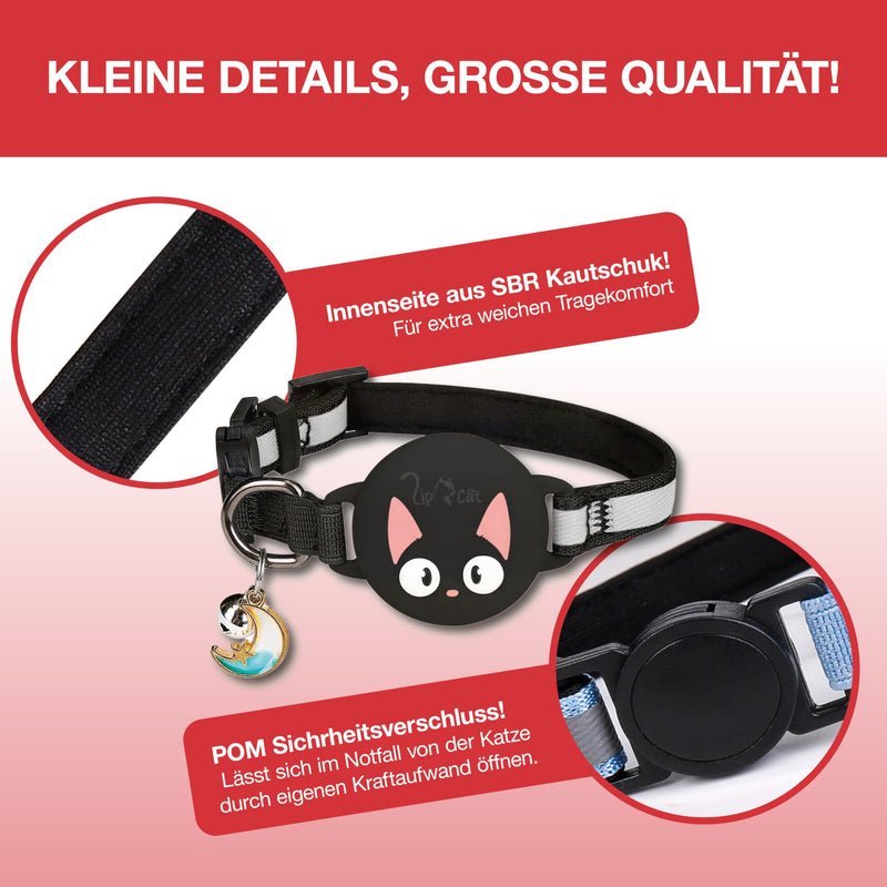 LipCat® Premium AirTag Cat Collar - Adjustable & Reflective Safety Collar with Breakaway Closure, Soft Nylon, Compatible with Apple AirTag, Black - BeesActive Australia