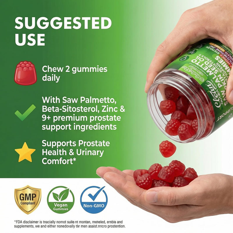 AndroFlow Saw Palmetto and Pumpkin Seed Oil Prostate Health Supplements for Men Pygeum Beta Sitosterol Lycopene Boron Zinc Selenium DIM Stinging Nettle Vitamin D, 60 Gummy Supplements By Clean Nutra
