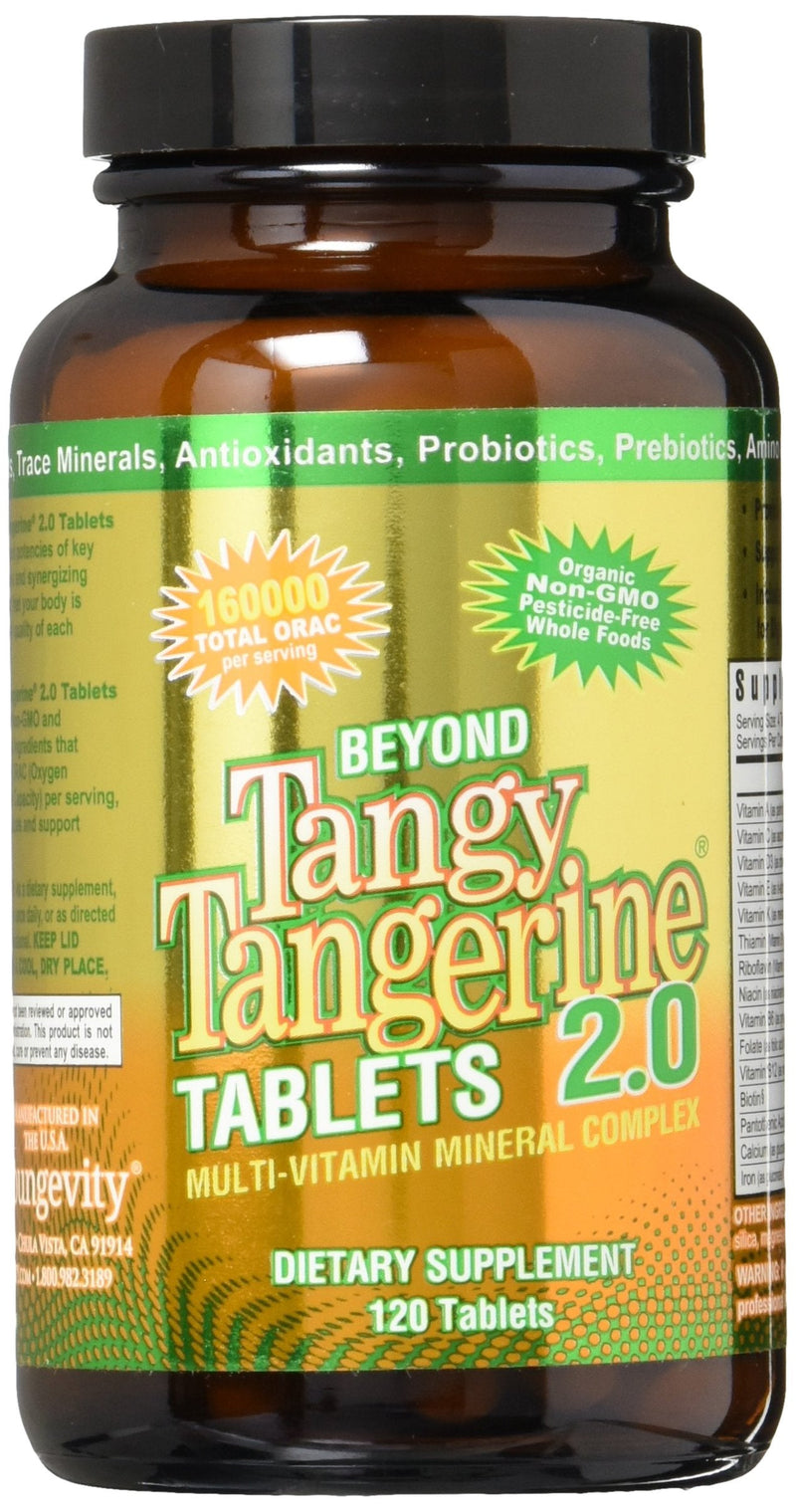 Youngevity Beyond Tangy Tangerine 2.0 Multivitamin Tablets, 120 Count Pack | 120 tablets, 30 servings, prebiotics, probiotics, amino acids, enzymes, sugar-free, gluten-free, 160,000 ORAC, travel-ready 120 Count (Pack of 1)