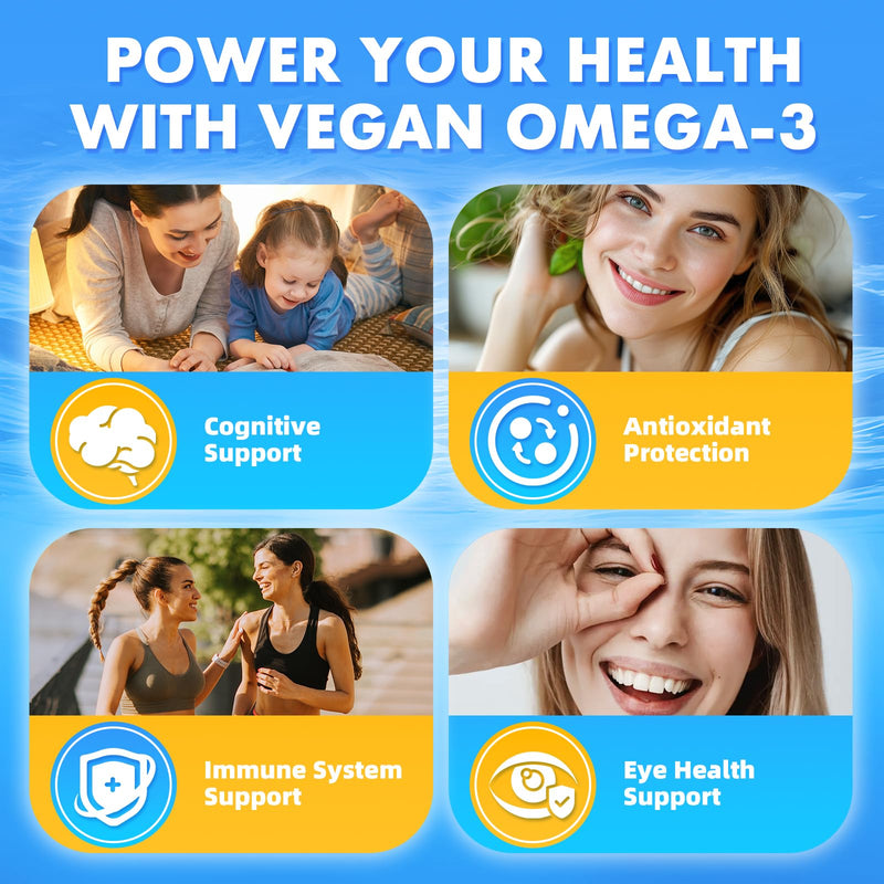 2 Pack Vegan Omega-3 Gummies - 1600mg with 600mg EPA & 400mg DHA. High Absorption Formula. Delicious Orange Flavor - 120 Gummies 2pack