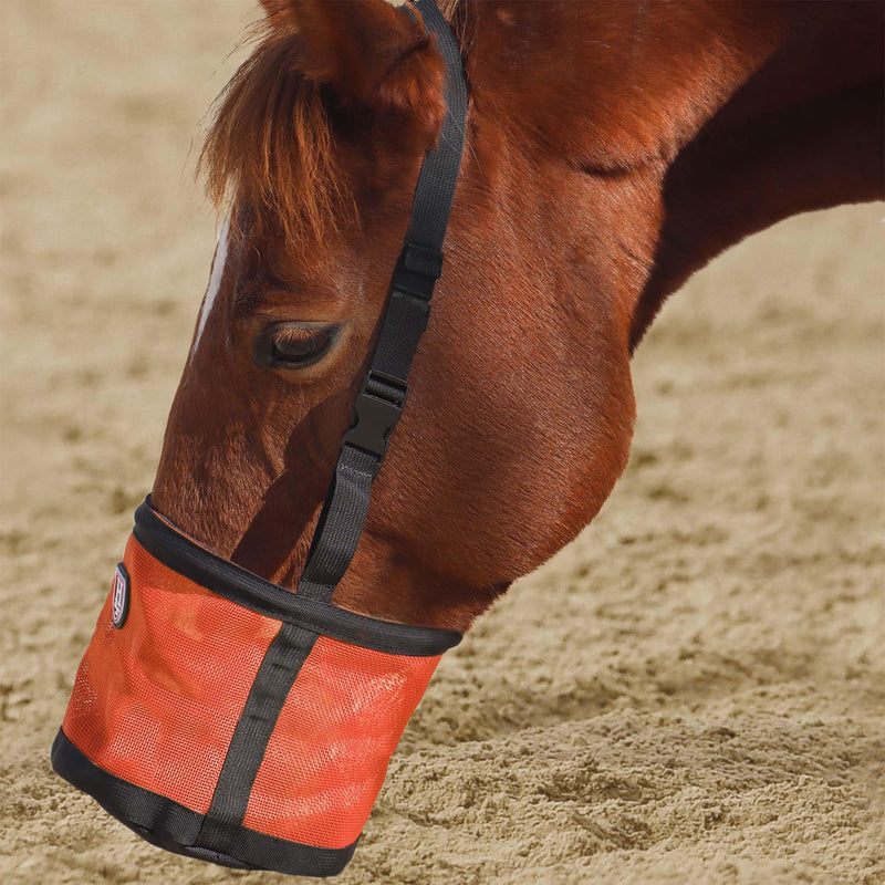 Harrison Howard Horse Muzzle Feed Bag Nylon Mesh Grain Feed Bag with Adjustable Strap Orange Large L - BeesActive Australia