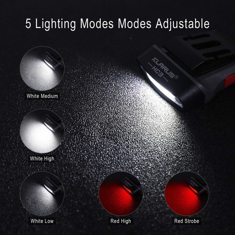 klarus HC3 2pcs Rechargeable Motion Sensor Cap Visor Light - 100 Lumens COB LED Clip on Hat Light - Headlamp Flashlight with Red Light for Fishing Running Camping Reading Black Red 2Pcs