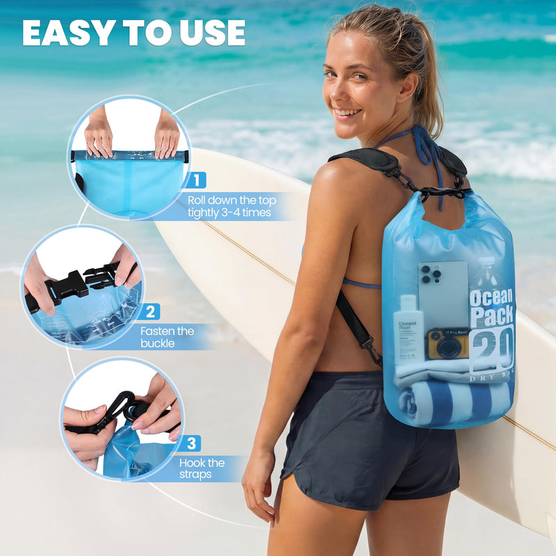 TILYMOL Dry Bag Waterproof, Roll Top Small Waterproof Backpack 20L, Floating Lightweight Bag with Water Proof Phone Pouch for Kayaking, Paddle Boarding, Boating, Fishing, Swimming Orange