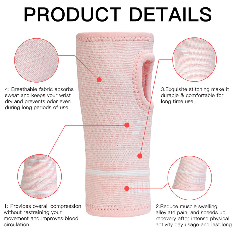 INDEEMAX Copper Wrist Compression Sleeve 1 Pair, Comfortable Hand Brace Support for Arthritis, Tendonitis, Sprains, Workout, Carpal Tunnel - Left & Right - Women and Men (Pink, L) Pink