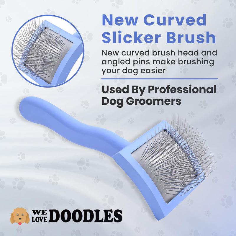 We Love Doodles Small Curved Slicker Brush and 4-in-1 Dog Shampoo (Lavender) Bundle - Goldendoodle Brush for Dematting & Shedding - Shampoo for Goldendoodles, Poodles & Doodles - Made In USA - PawsPlanet Australia