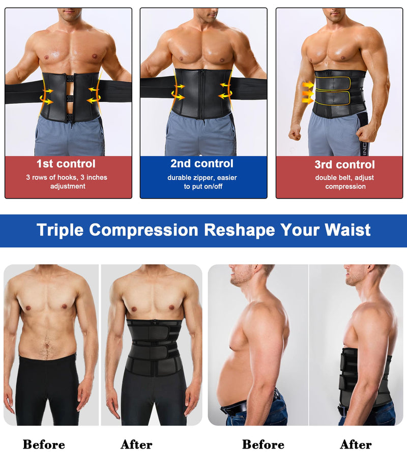 Waist Trainer Trimmer for Men Tummy Control Shapewear Neoprene Sweat Belt Slimming Body Shaper Black X-Large