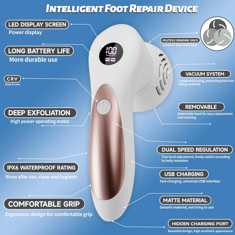 Electric Feet Foot Callus Remover Equipped with A Vacuum System Foot Scrubber 17 in 1 Professional Foot Care Tool Ipx6 Waterproof Rating for Removing Hard Cracks Dryness and Dead Skin (White) White - BeesActive Australia