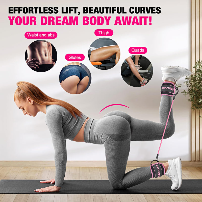 Ankle Resistance Bands with Cuffs, Ankle Bands for Working Out, Ankle Resistance Band for Leg, Booty Workout Equipment for Kickbacks Hip Fitness Training, Exercise Bands for Butt Lift Women 1-pink - BeesActive Australia