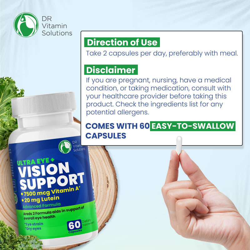 AREDS 2 Eye Vitamins - Lutein and Zeaxanthin for Macular Health, Bilberry | 20mg Lutein, Vitamin A, Zinc, Dry Eye & Strain Relief for Adults, Non-GMO, Gluten-Free, 60 Capsules, 1 Month Supply