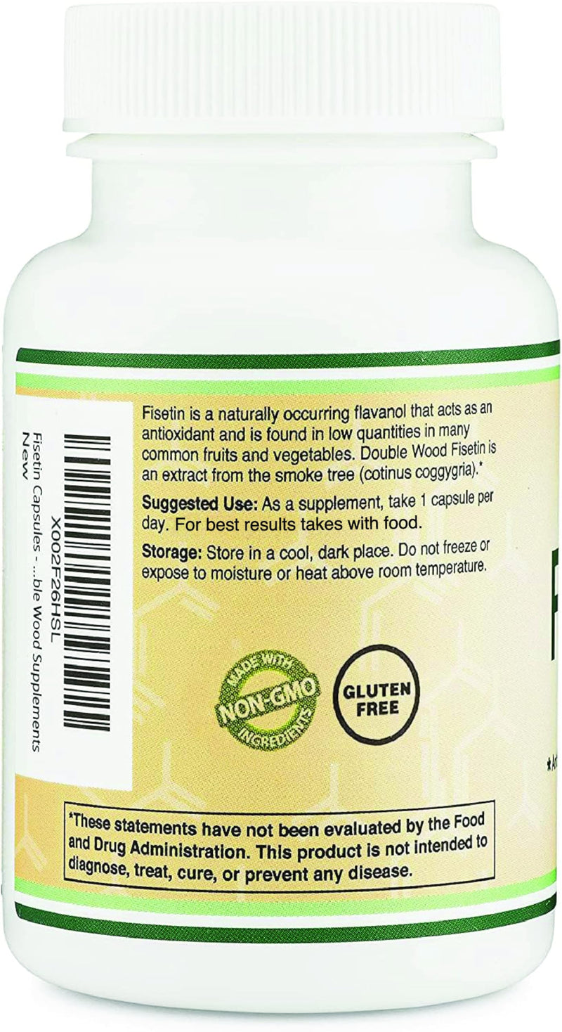 Fisetin Supplement - 100mg of Bioactive Flavnonols, 60 Count (Bioflavonoid Polyphenols Supplement Similar to Apigenin, Luteolin, and Quercetin) Aging Support Senolytic by Double Wood (Pack of 2) 60 Count (Pack of 2)