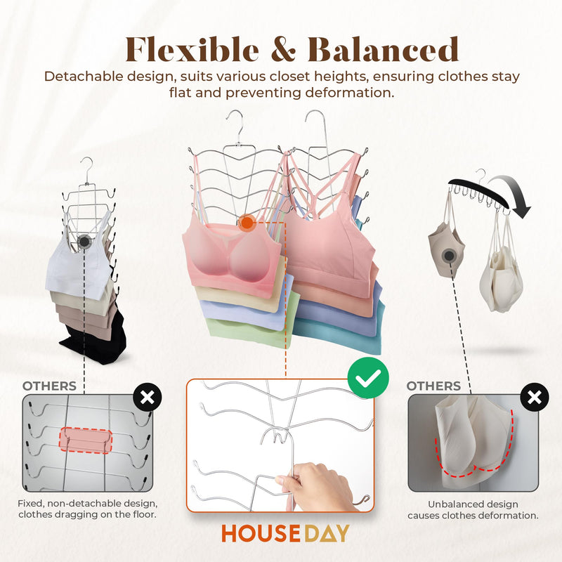 HOUSE DAY Bra Hangers 2 Pack, Tank Top Hangers Space Saving Hanger for Closet Organizers and Storage, Bra Organizer Closet Hanger Space Saver for Camisoles, Bras, Belts, Ties, Scarves, Swimsuits - BeesActive Australia