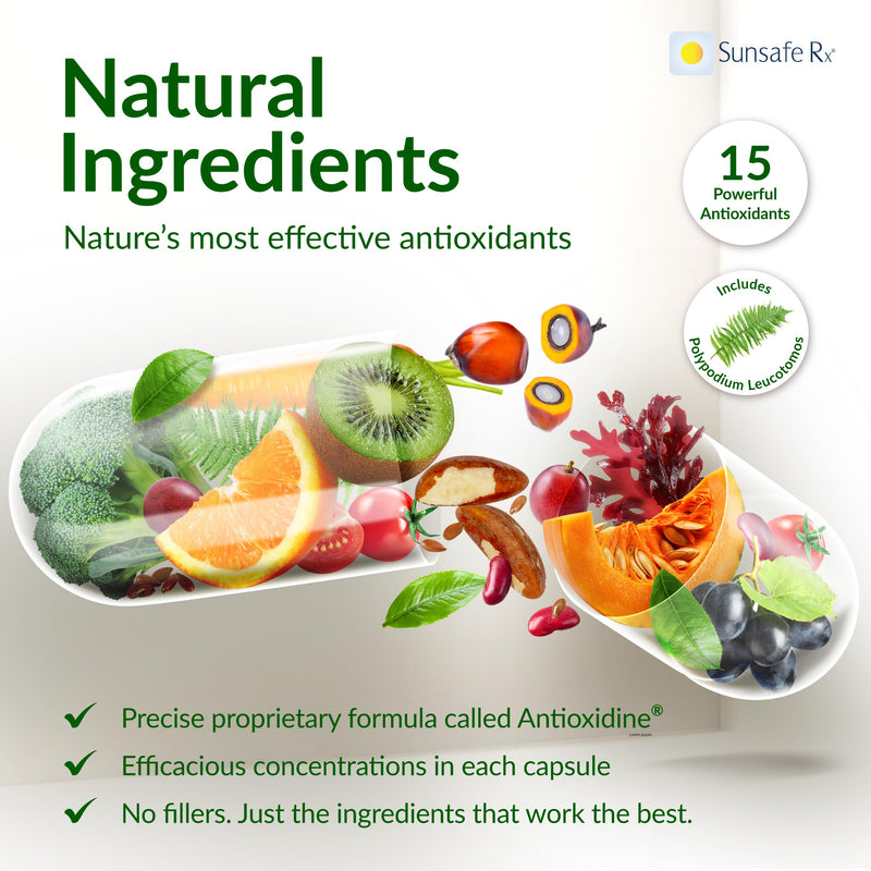 Sunsafe Rx Anti Aging Supplement: Natural Skin Protection Pills 60 Capsules | Antioxidants, Skincare, Radiant Skin, Youthful Appearance, Eye Health, Vitamins, Minerals, 250mg Polypodium Leucotomos 60 Count (Pack of 1)