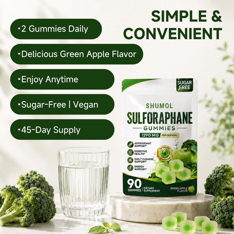Liposomal Sulforaphane Gummies - 90CT | Broccoli Sprout Supplement with Glucoraphanin, Myrosinase, Glutathione, Quercetin & Vitamins C/E | Antioxidant, Immune & Cleanse Support | Sugar Free, Vegan