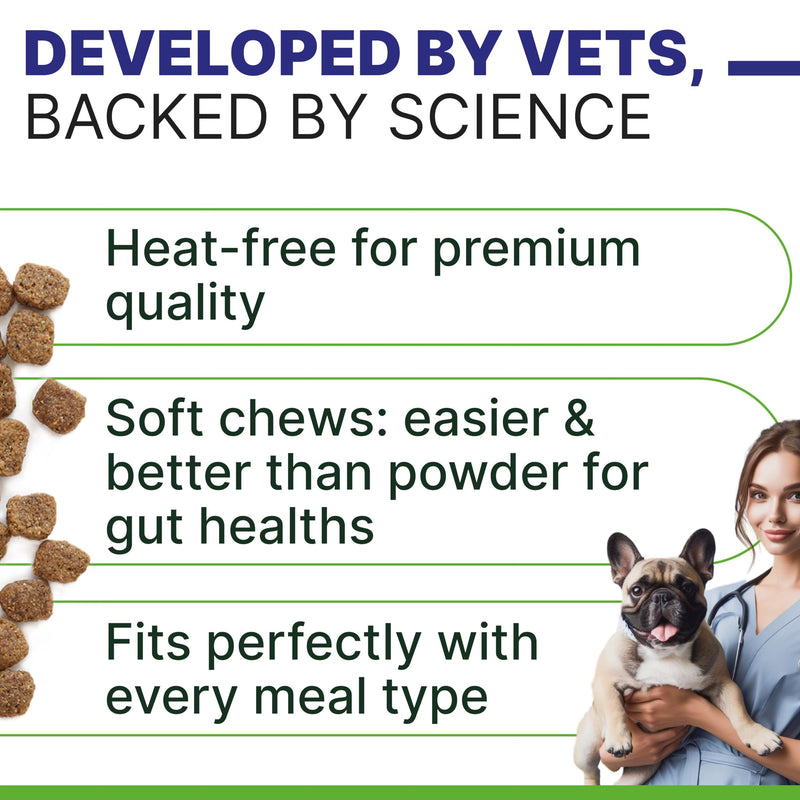 Probiotic, Enzyme, Prebiotic, Dog Chews for Digestive Support - Helps with Stool Consistency, Gas, Constipation, Diarrhea - 120 Chews - Roasted Turkey - BeesActive Australia