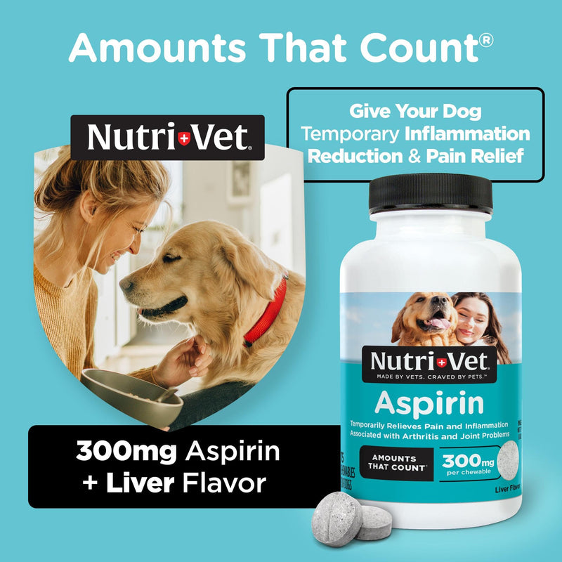 Nutri-Vet Aspirin for Dogs, Dog Aspirin, Pet Essentials, Inflammation Care, Joint Support for Seniors, Arthritis Pain Relief, 300mg per Tablet, Over 50 lbs, 75 Count 300mg for Medium & Large Dogs