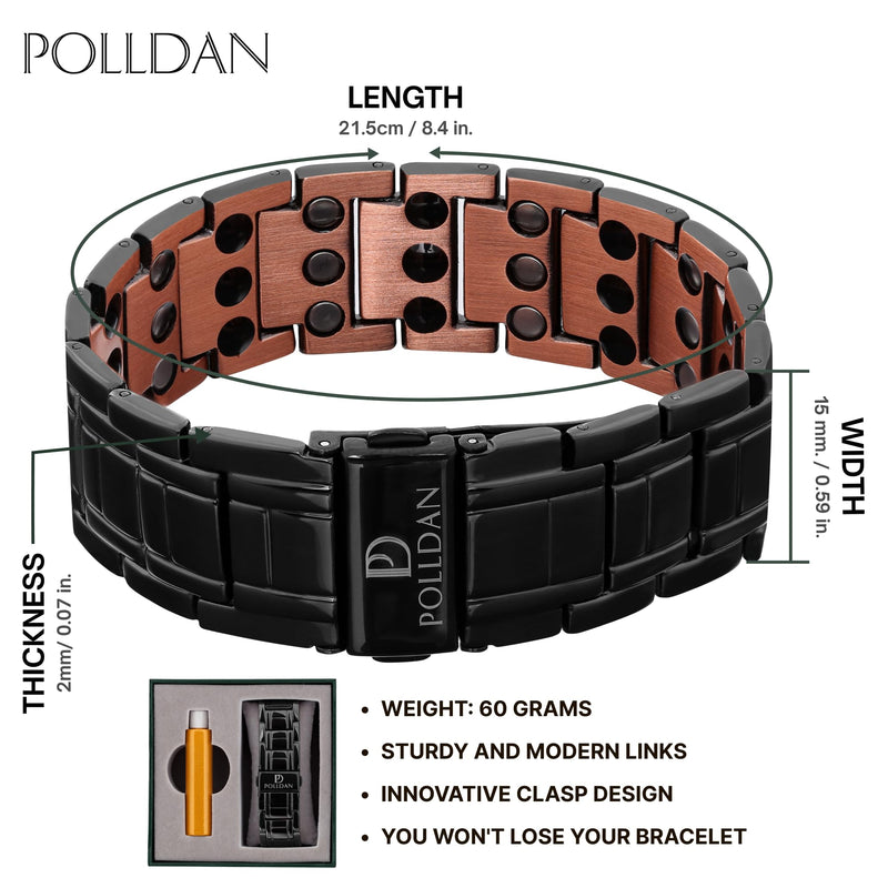 Copper Bracelet 6200 Gauss Power | Mens Bracelet 99.99% Pure Copper | Magnetic Bracelets for Men with Adjustable Fit & Sizing Tool | Stylish Men's Jewelry | Magnet Gifts for Him (3X Power Black Copper) 3X Power Black Copper