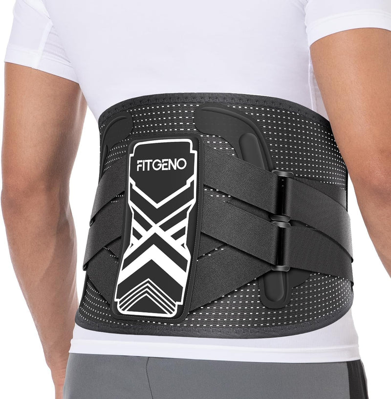 Fit Geno Back Brace for Lower Back Pain Relief: Adjustable Support with Ergonomic Lumbar Pad for Herniated Disc Sciatica and Lumbar Strain - Breathable Design for Men & Women (L/XL) L/XL (Waist: 38" - 46") Black - BeesActive Australia