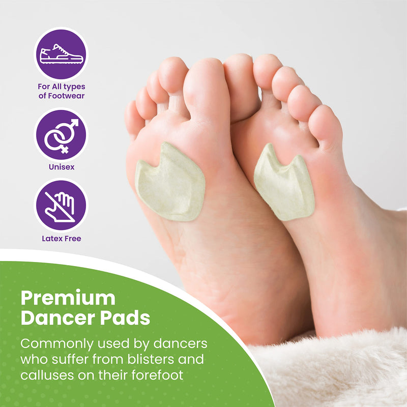 Premium Dancers Pads for Ball of feet Pain - Sesamoiditis Pads - Made in USA - 1/4" Thick Adhesive Skived Felt - 12 Pieces - Left Foot