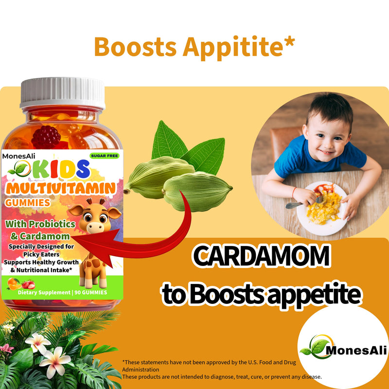 Kids Multivitamin Gummies with Magnesium & Probiotics - Vegan, Gelatin-Free, Halal, Orange & Strawberry Flavors, 90 Count