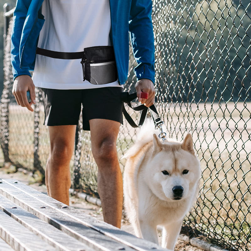 Dog Treat Pouch & Training Clicker - Waterproof Bag with Multiple Pockets, Adjustable Belt, Built-in Poop Dispenser & Hands-Free Carrying - Ideal for Walking, Outdoor Activities - Black Black(1 Pack) - BeesActive Australia