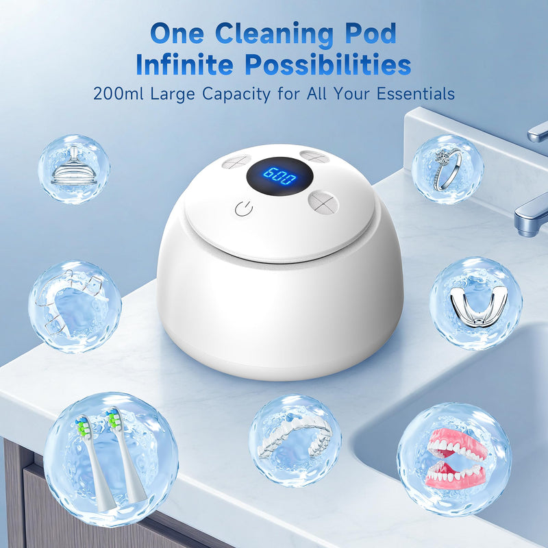 ARAER Ultrasonic retainer cleaner machine, 45kHz denture dome With UV Light,Dental Cleaning POD For Aligners, Mouth Guards, Night Guards, Toothbrush,Jewelry,200ML Capacity white - BeesActive Australia
