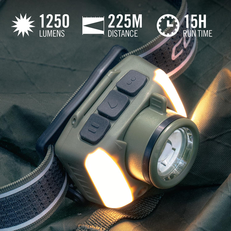 Coast FL97R Voice-Controlled 1200 Lumen Rechargeable LED Headlamp with Pure Beam® Spot & Flood, ARC Lighting, Red & Green Color Modes, Glide Focus™ Radial Arm Dial and USB-C Charge Port, Ocean Blue - BeesActive Australia