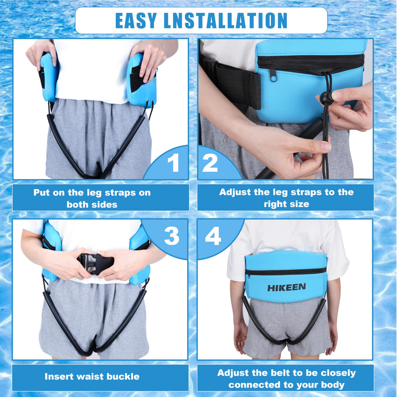 Hikeen Swim Belt for Adults/Kids,Water Aerobics Equipment with Fixing Straps and Zipped Pocket,Adults Pool Exercise Equipment for Pool Exercises and Workouts Blue Regular Size - BeesActive Australia