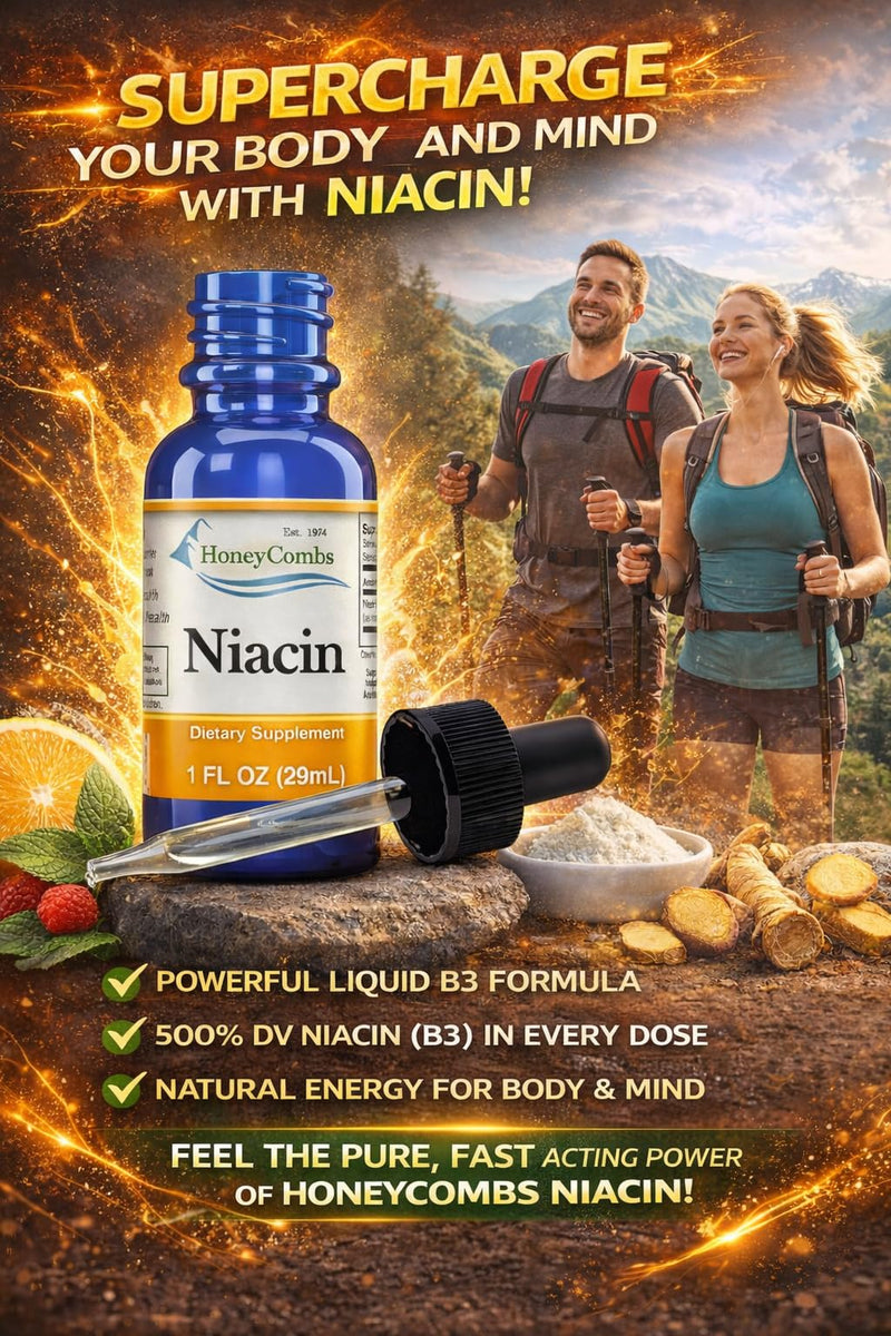 HoneyCombs Vitamin B3 Niacin Liquid Drops 1 oz | Fast-absorbing liquid Niacin supplement for convenient daily nutritional support and overall wellness. 1 Fl Oz (Pack of 1)