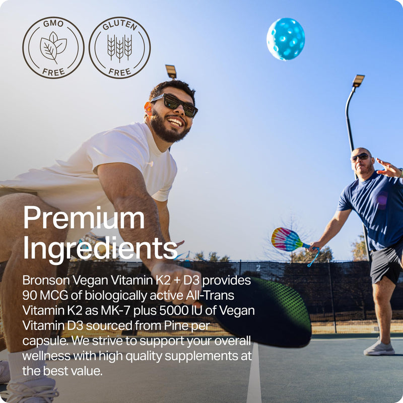 Bronson Vitamin K2+D3 Vegan 2 in 1 Support Vitamin K2 As MK-7, 60 Capsules | Vegan 2-in-1 Immune, Bone & Heart Health Support Formula, Gluten Free, Non GMO 60 Count (Pack of 1)