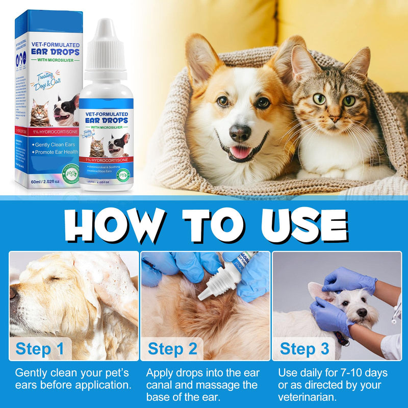 Dog Ear Infection Treatment Drops, with 1% Hydrocortisone, Ear Yeast Infection Treatment for Dogs and Cats, Dog Ear Drops for Yeast Infection, Dog Ear Infection Drops for Itchy Ear Relief 60ml dog ear Infection