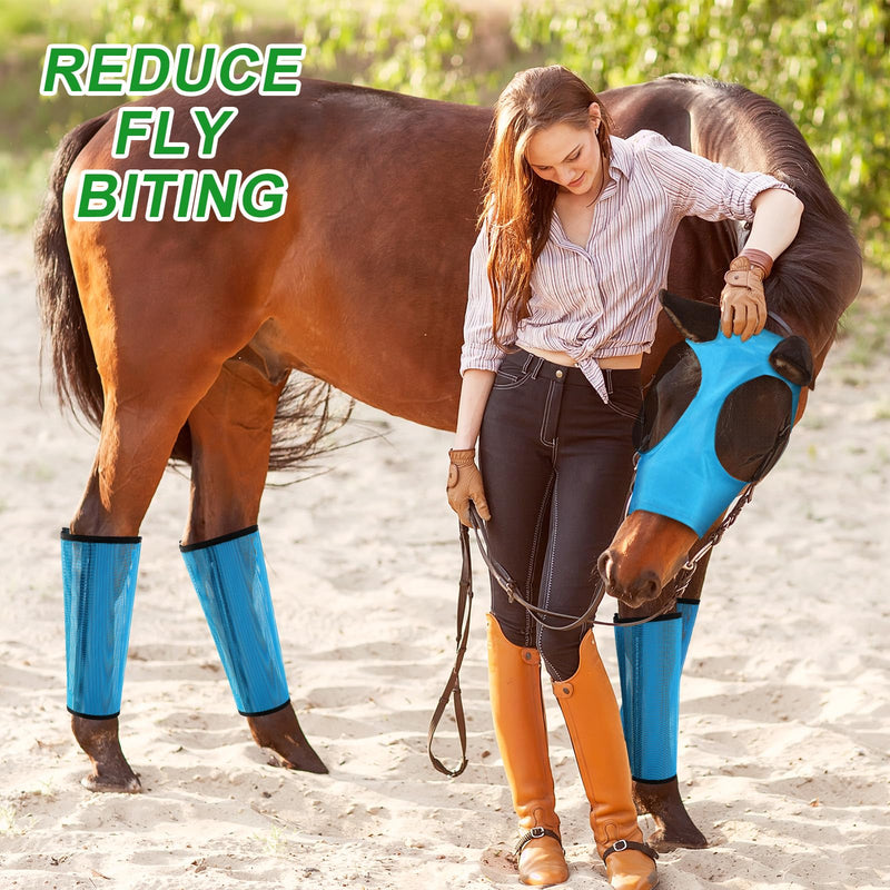 10 Pcs Horse Supplies 8 Pcs Mesh Fly Boots and 2 Pcs Horses Fly Masks with Ears Set Protective Breathable Mesh Horse Leggings for Preventing Painful Fly Bites, UV, Stomping, Leg Fatigue, Blue - BeesActive Australia