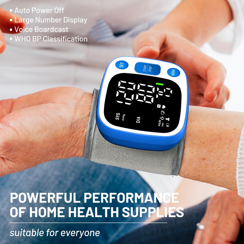 Oklar Wrist Blood Pressure Monitor, FDA Cleared Rechargeable BP Machine Blue