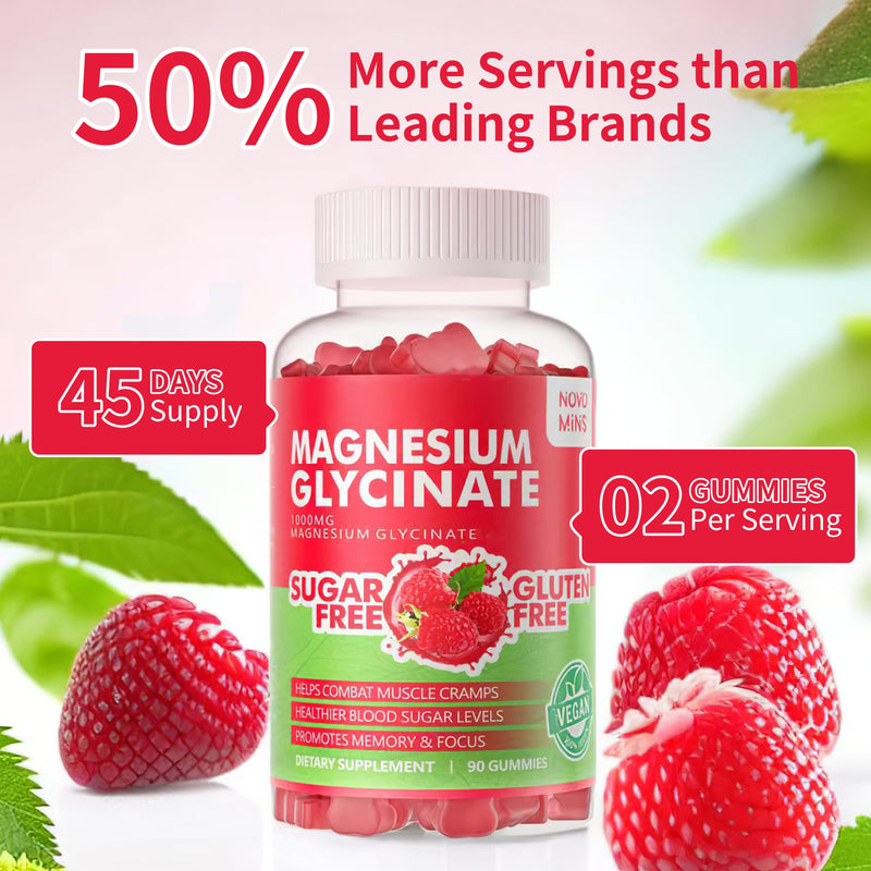90 CT Magnesium Glycinate Gummies 1000mg - Sugar Free Magnesium Potassium Supplement with Vitamin D, B6, CoQ10 for Calm Mood & Sleep Support - 90 Raspberry Gummies 90 Count (Pack of 1)