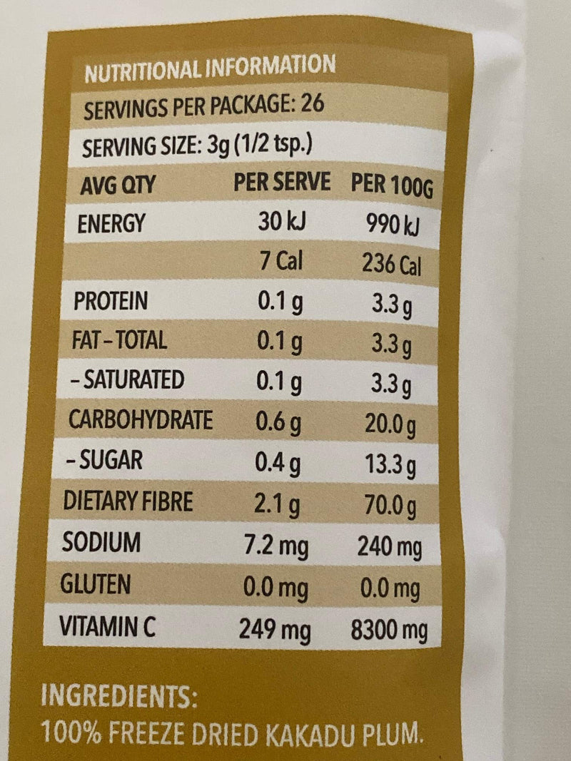 Kakadu Plum Freeze Dried Powder | 100 Percent Natural no Added Sugar | the World’s Richest Natural Source of Vitamin C by the Australian Superfood Co | 80 Gram