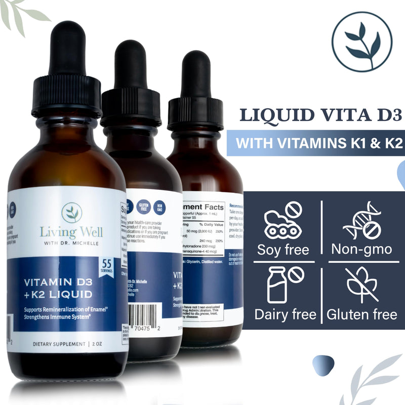 Liquid Vitamin D3 2000 IU with K2 + K1, Immune & Bone Support, 2 oz | Dentist-Developed for Strong Teeth & Calcium Absorption, Non-GMO, Gluten-Free, Soy-Free