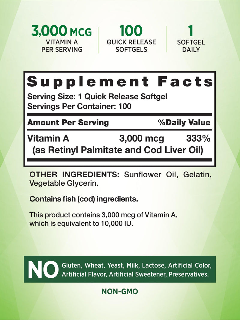 Vitamin A 10000 IU Softgels | 100 Count | Non-GMO, Gluten Free Supplement | by Nature's Truth - BeesActive Australia