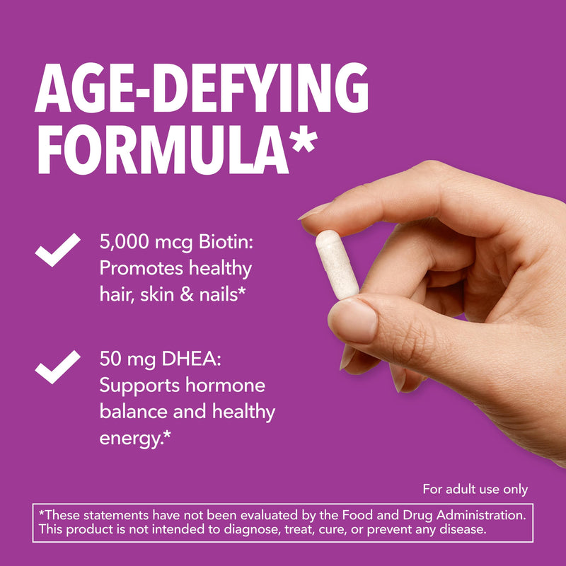 DHEA Supplement for Women with Biotin 5000mcg Per Serving, 2 Month Supply | DHEA 50mg and Biotin Supplement for Hormone Balance and Hair, Skin, Nail Support, Vegan, Non-GMO, Gluten-Free, 60 Servings DHEA + Biotin (60 Count)