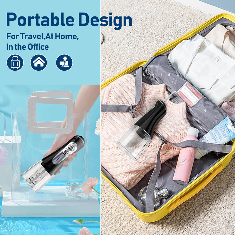 Flosser Cordless for Teeth Pick Cleaning - Powerful Oral Irrigator with 6 Adjustable Modes,320ML Portable & Rechargeable IPX7 Waterproof Cleaner Picks for Home Travel (Black)