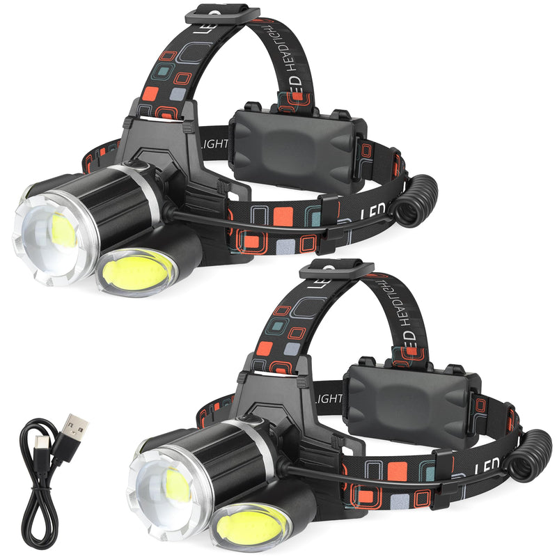 2 Pack Headlamp Rechargeable, 1500 High Lumen Head Lamp, Super Bright LED Head Light Camping Accessories with Red Light, 4 Modes USB Recharge Flashlight, Waterproof Headlight Camping Gear Black 2 Count (Pack of 1) - BeesActive Australia