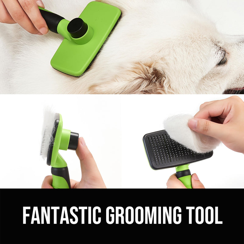 Self Cleaning Dog Brush, Slicker Brush for Long and Short Haired Dogs, Skin Friendly Grooming Dog& Cat Brush for Shedding, Deshedding Dog Brush for Grooming, Green - BeesActive Australia