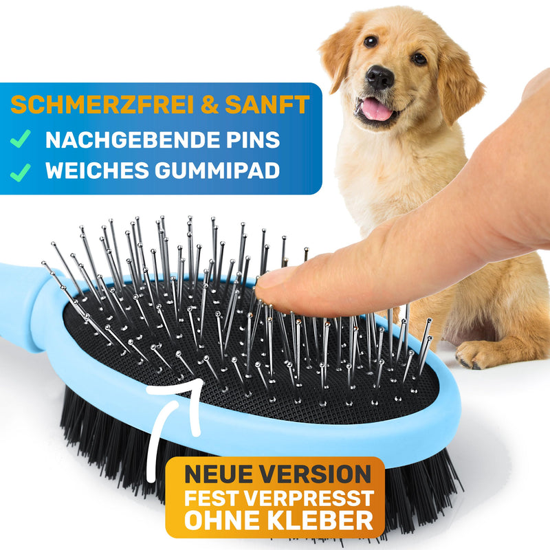 BluePet "DoppelDecker" 2-in-1 dog brush for long hair and short hair - also for puppies and cats - smoothing, detangling, brushing out - all-round talent for daily grooming blue - BeesActive Australia