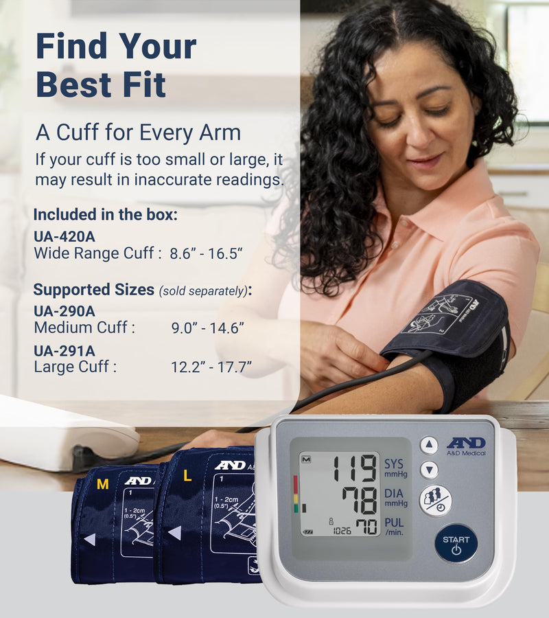 A&D Medical Multi-User Blood Pressure Monitor for Home Use UA-767FAC – Wide Range Cuff (8.6-16.5” / 22-42cm), Easy to Use, Adult Upper Arm, 60 Readings Per User (4 Users), AC Adapter, FSA/HSA Eligible Includes AC Adapter