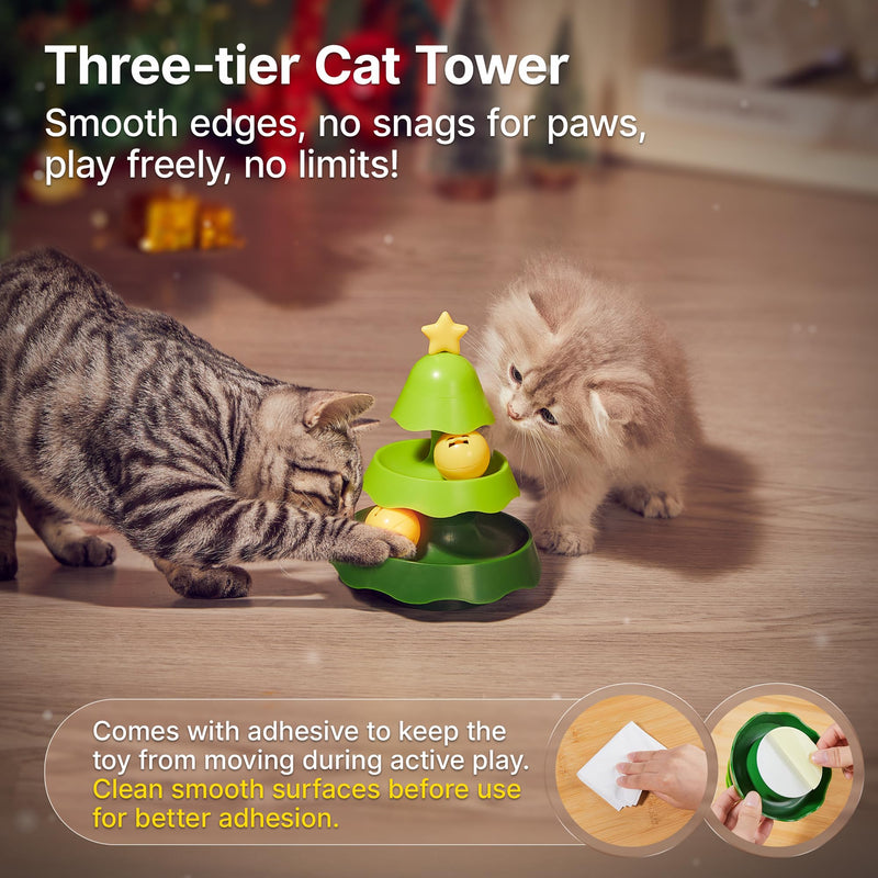Potaroma Mini Sized Cat Toys with Catnip on Top, 2-Level Roller Turntable Two Cat Balls Interactive Indoor Kitten Physical Exercise Kitty Toys 5.5 Inches - BeesActive Australia