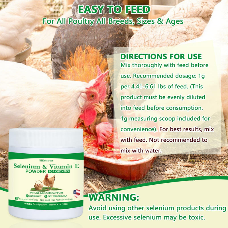 Selenium and Vitamin E Powder for Chickens, Selenium for Chickens, Immune System, Muscle Support & Prevents, Improve Wry Neck, Selenium, Vitamin E Supplements, Suitable for All Poultry, Chicken & More
