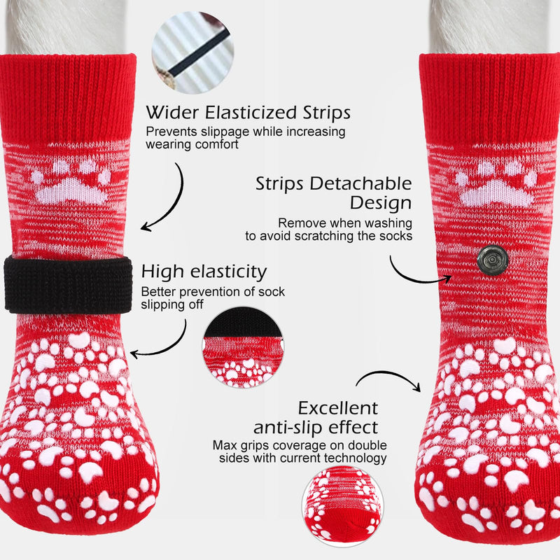EXPAWLORER Anti Slip Dog Socks to Prevent Licking Paws, Dog Shoes for Hot Pavement, Dog Booties for Small Medium Large Senior Dogs, Traction Control Dog Boots & Paw Protectors for Hardwood Floors-Red Small (4 Count) Red - BeesActive Australia