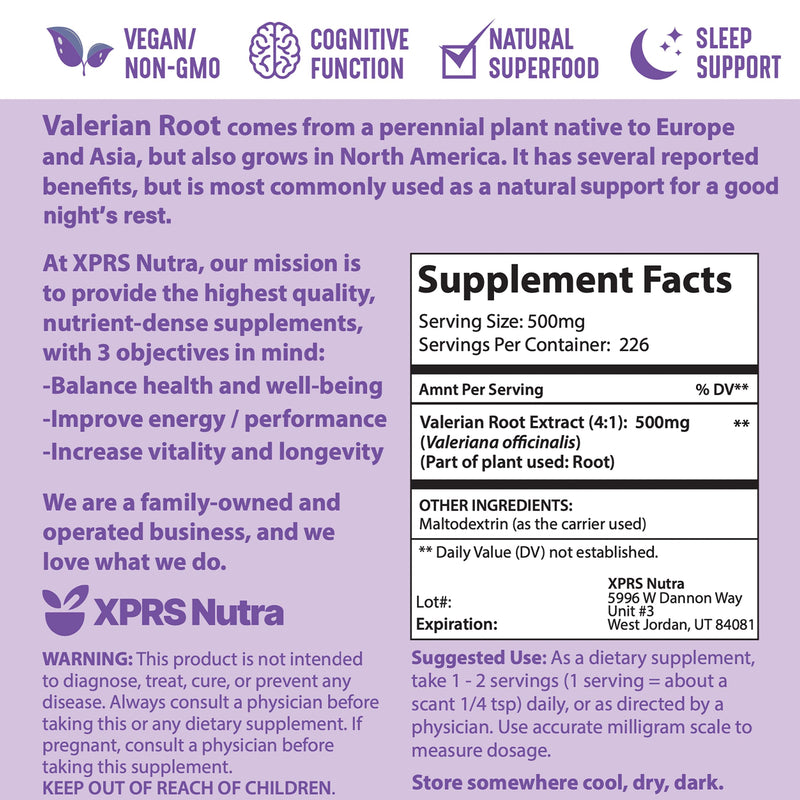 XPRS Nutra Valerian Root Extract Powder 4:1 - Premium Valerian Root Powder for Cognition - Vegan Friendly Herbal Sleep Assist (4 Ounce) 4 Ounce (Pack of 1) - BeesActive Australia