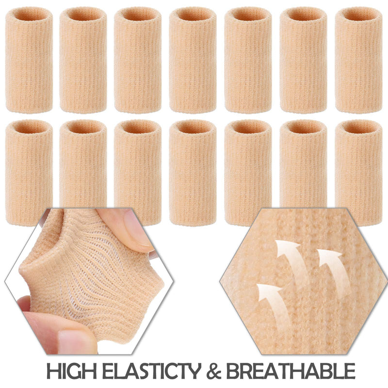 Skylety 30 Pieces Finger Sleeves with 1 Storage Bag, Thumb Splint Brace Support Protector Breathable Elastic Finger Tape for Pain Relief Arthritis Trigger Sports Basketball Baseball(Beige) Beige