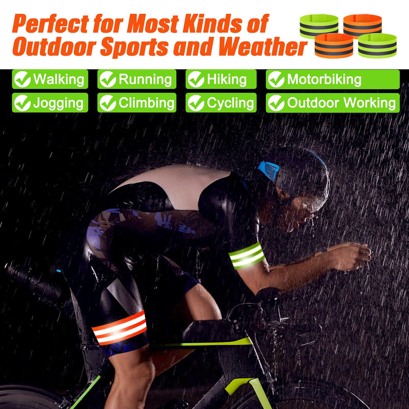 Zubebe 48 Pieces Reflective Bands Reflector Bands for Wrist, Arm, Ankle, Leg, High Visibility Reflective Gear Safety Reflector Tape Straps for Night Walking, Cycling and Running Green and Orange